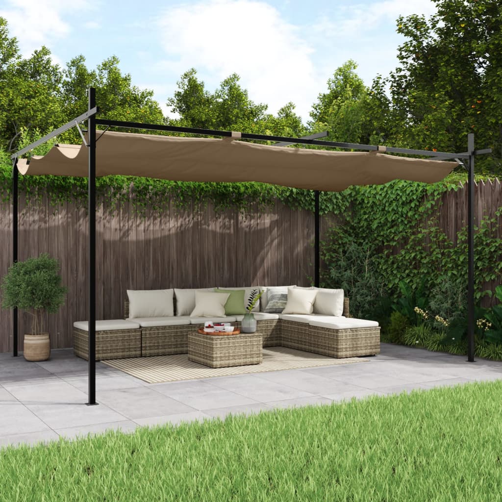 Pergola with Retractable Roof Taupe 395 x 292 x 230 cm
