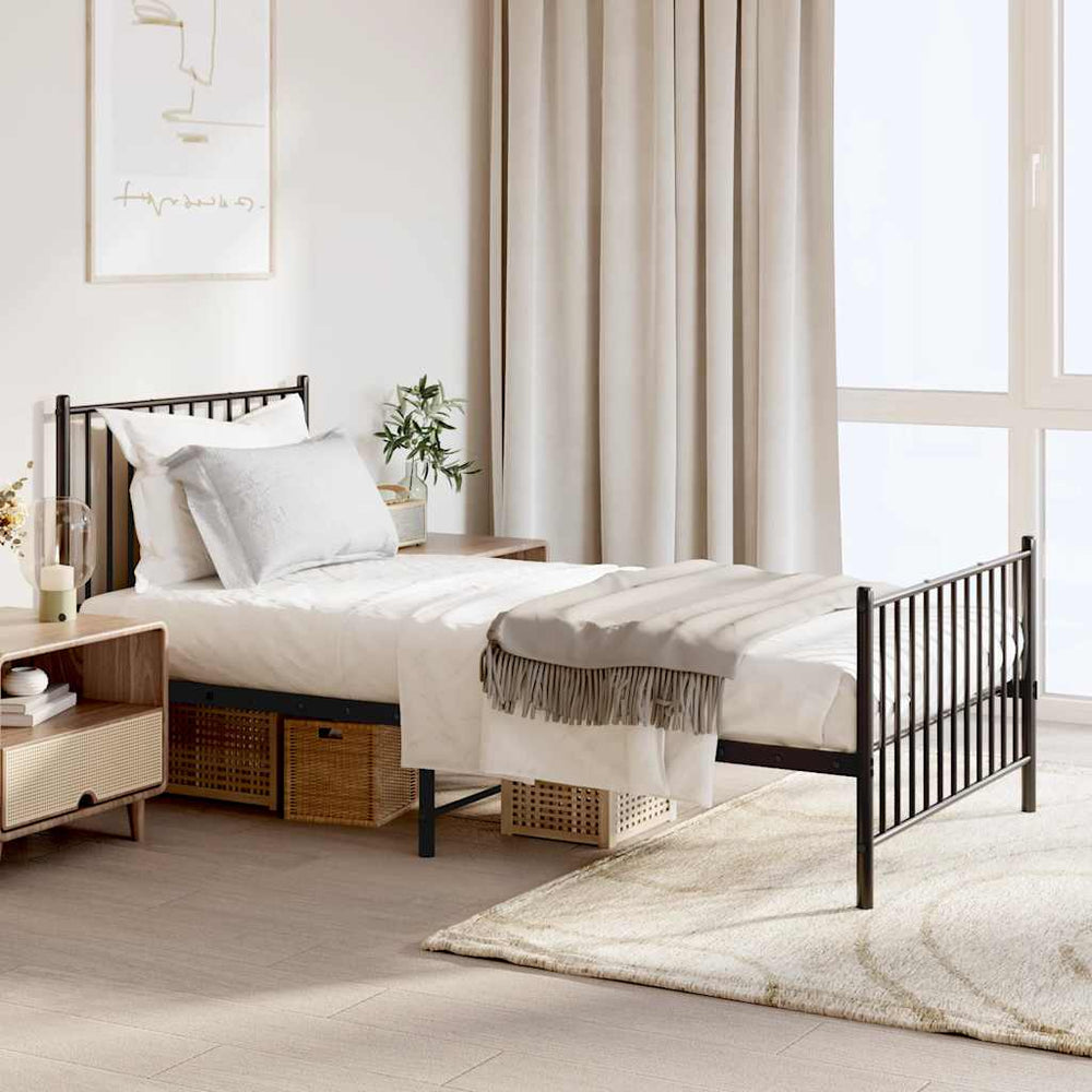 vidaXL Metal Bed Frame without Mattress with Footboard Black with Headboard & Footboard