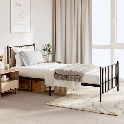 Metal Bed Frame without Mattress with Footboard Black with Headboard & Footboard 90 cm 200 cm