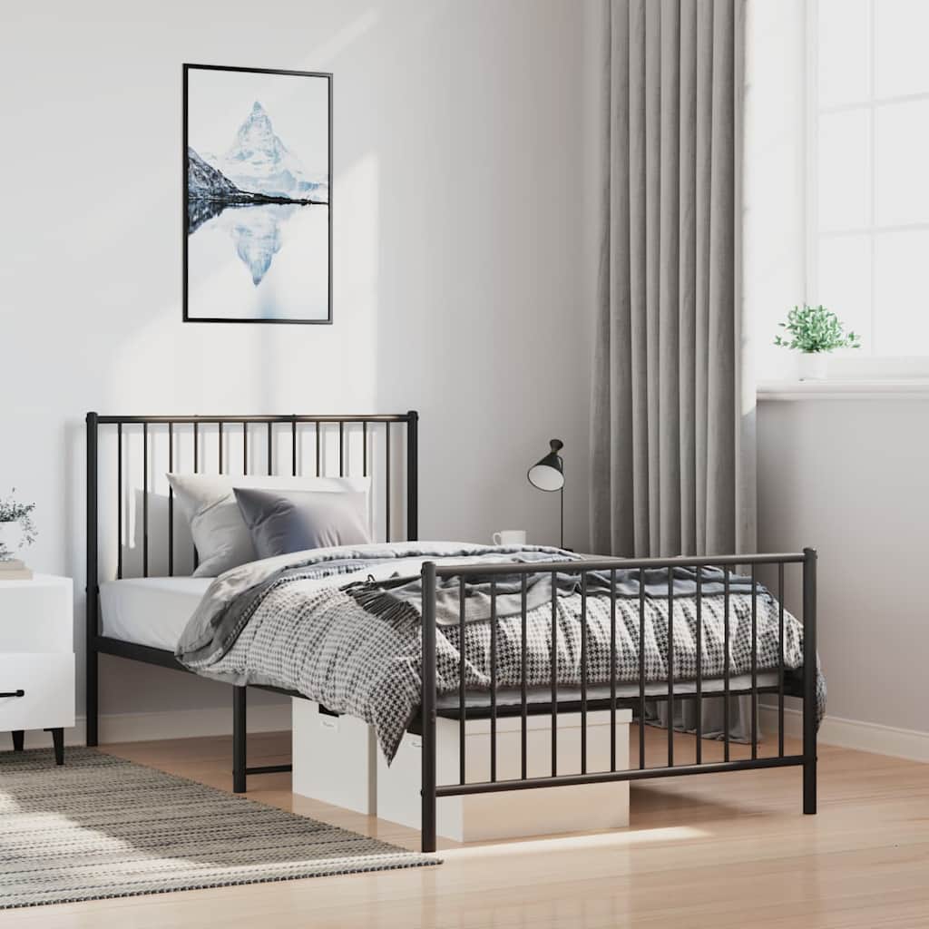 Metal Bed Frame without Mattress with Footboard Black with Headboard & Footboard 100 cm 190 cm