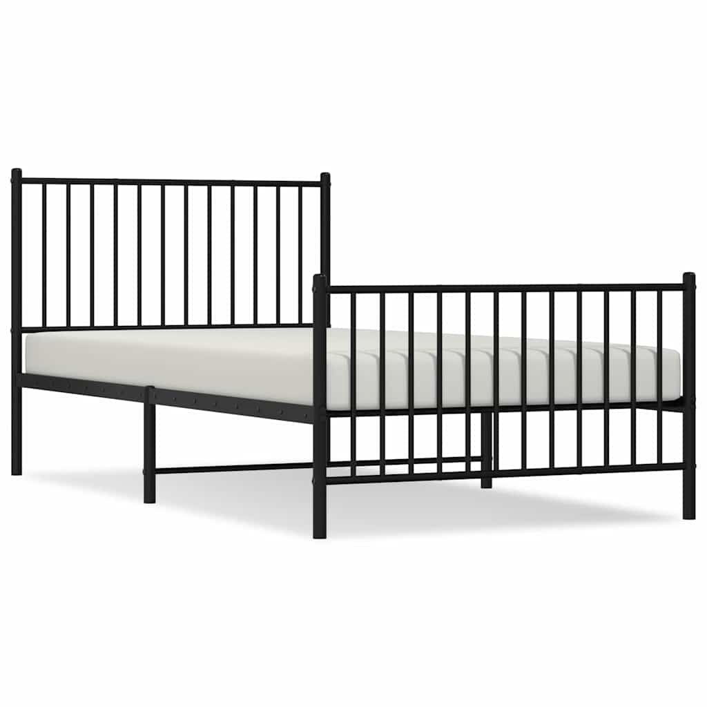 Metal Bed Frame without Mattress with Footboard Black with Headboard & Footboard 100 cm 200 cm