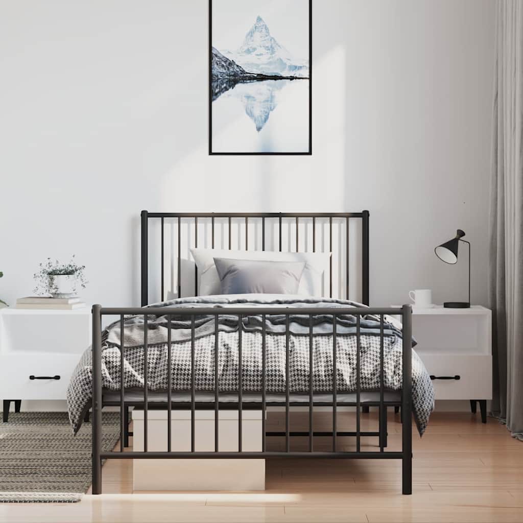 Metal Bed Frame without Mattress with Footboard Black with Headboard & Footboard 100 cm 200 cm
