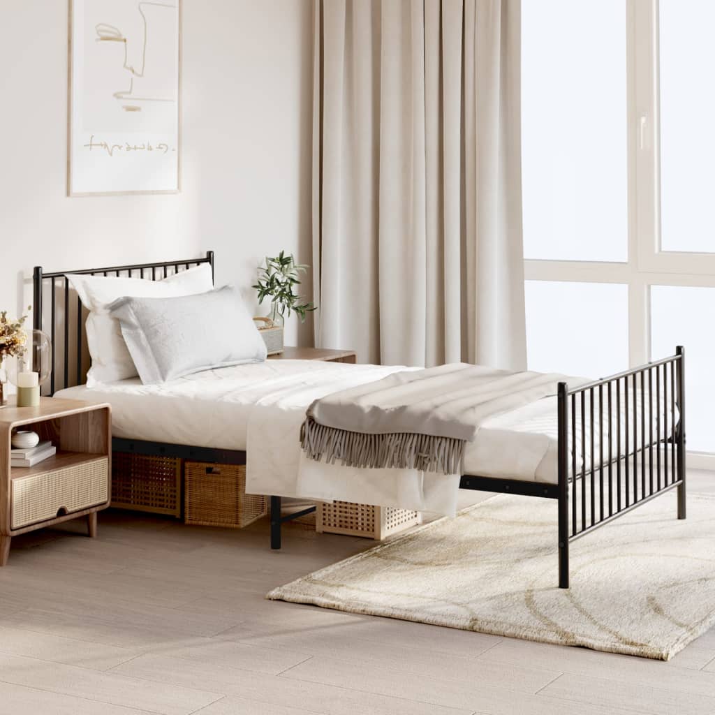 Metal Bed Frame without Mattress with Footboard Black with Headboard & Footboard 107 cm 203 cm