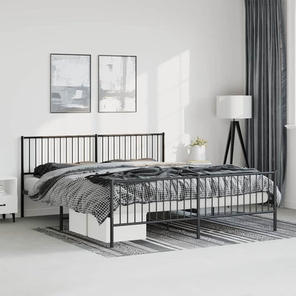 Metal Bed Frame without Mattress with Footboard Black with Headboard & Footboard 183 cm 213 cm