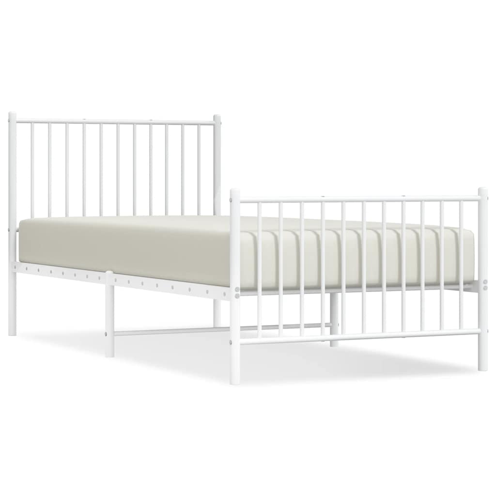 Metal Bed Frame without Mattress with Footboard White with Headboard & Footboard 90 cm 200 cm