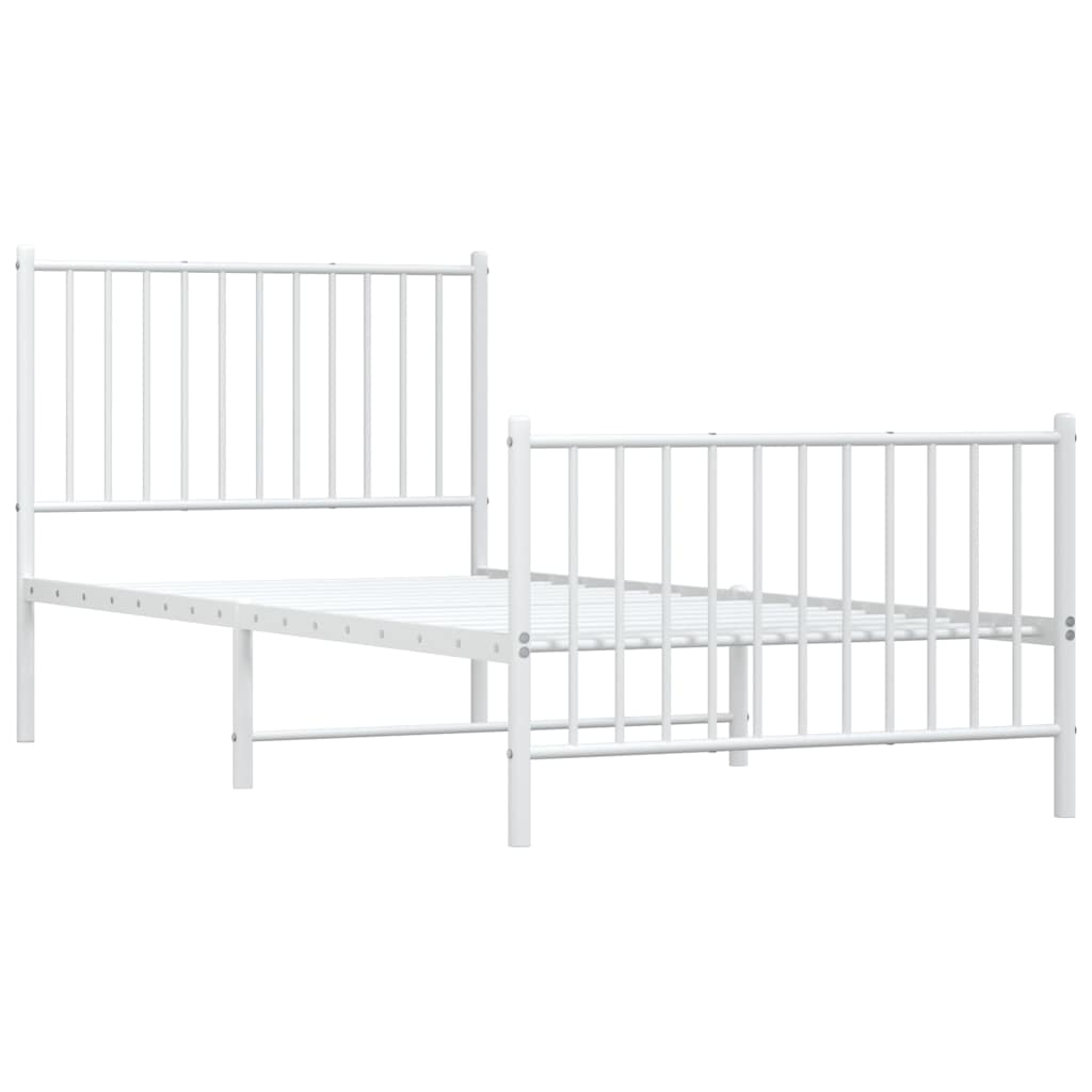 Metal Bed Frame without Mattress with Footboard White with Headboard & Footboard 90 cm 200 cm