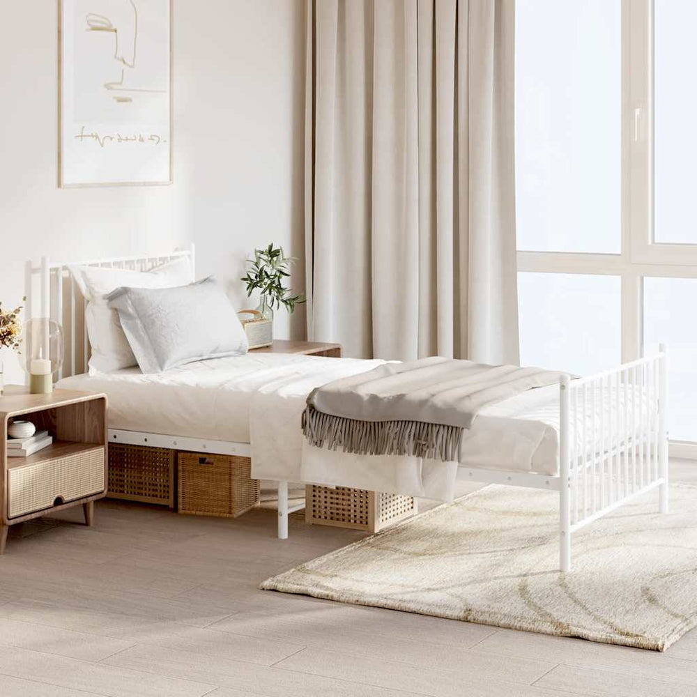 vidaXL Metal Bed Frame without Mattress with Footboard White with Headboard & Footboard