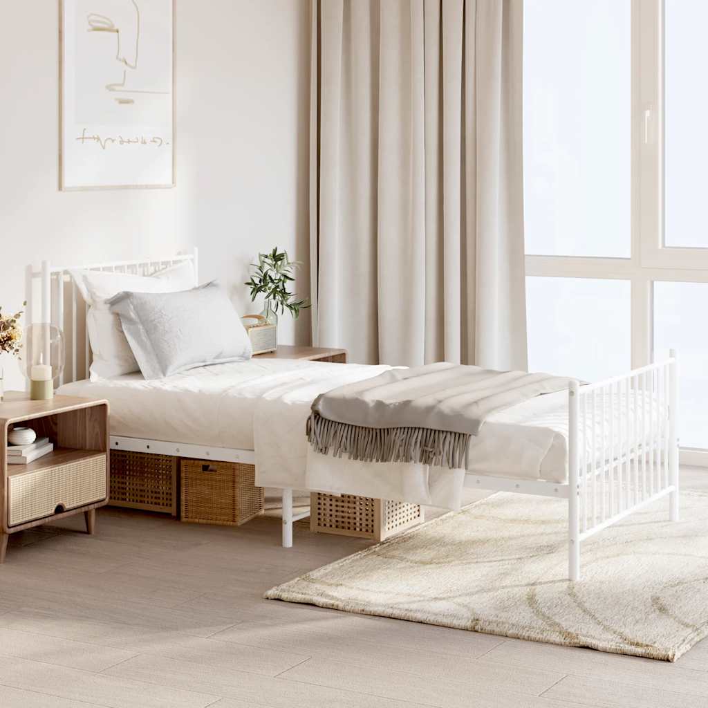 Metal Bed Frame without Mattress with Footboard White with Headboard & Footboard 90 cm 200 cm