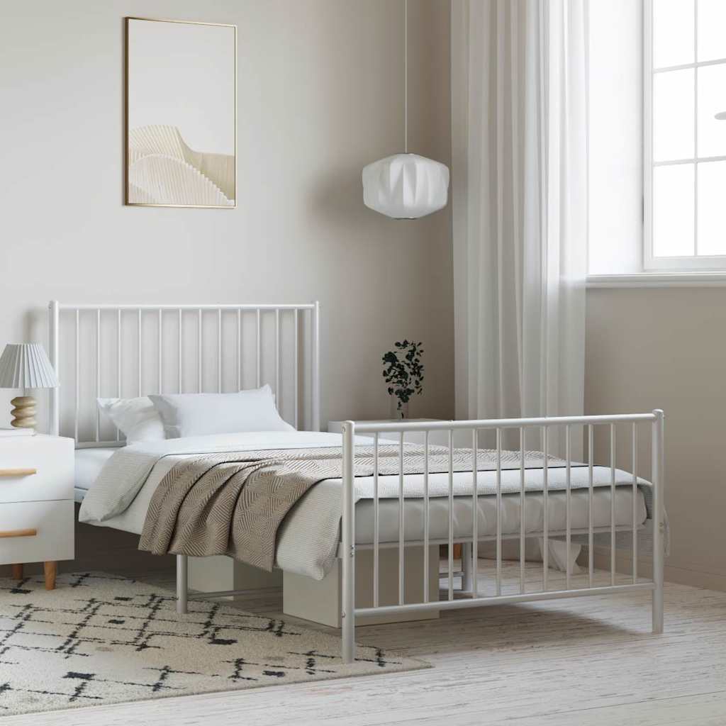 Metal Bed Frame without Mattress with Footboard White with Headboard & Footboard 100 cm 190 cm