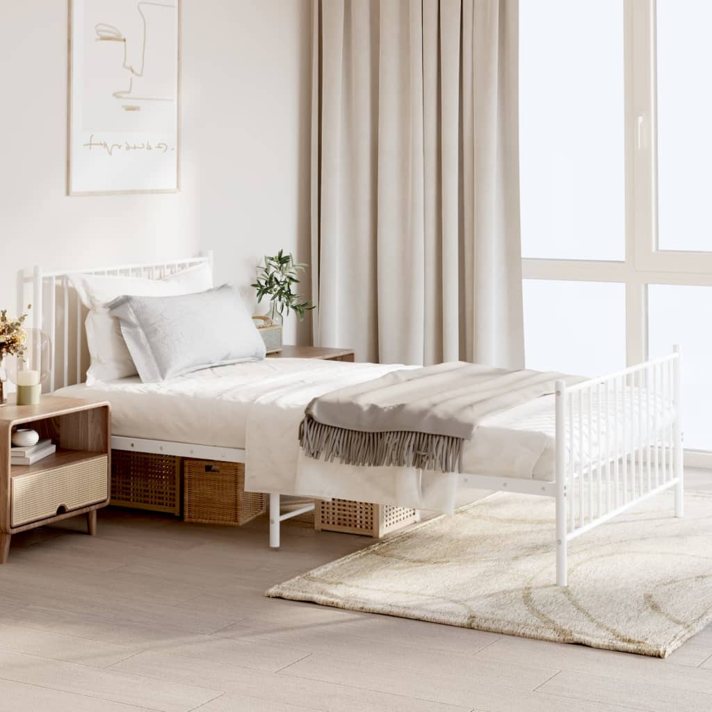 Metal Bed Frame without Mattress with Footboard White with Headboard & Footboard 107 cm 203 cm