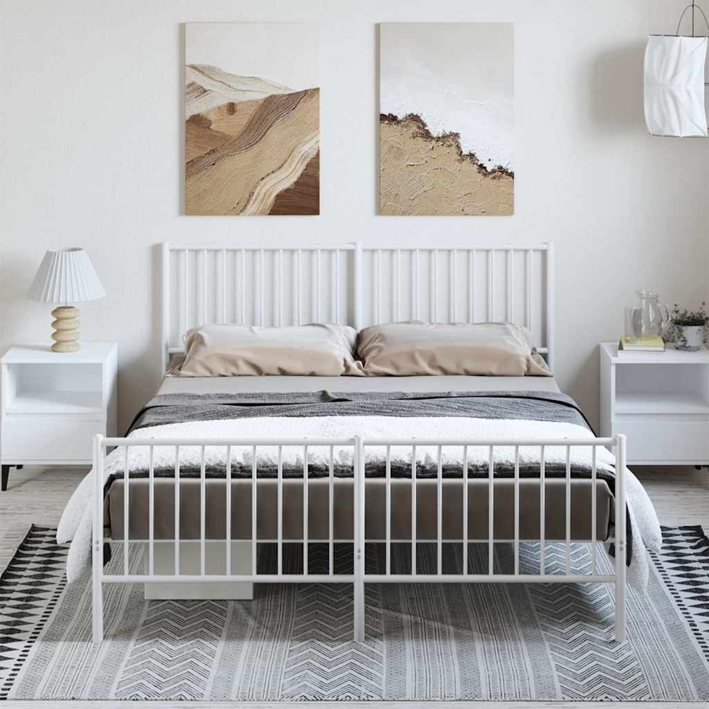 Metal Bed Frame without Mattress with Footboard White with Headboard & Footboard 150 cm 200 cm