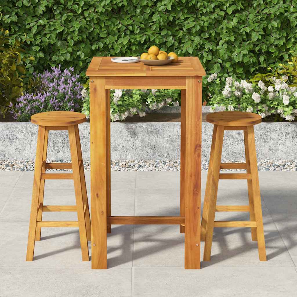 5 Piece Garden Bar Set Solid Wood Acacia 60 cm table length Bar stools with round seat 2