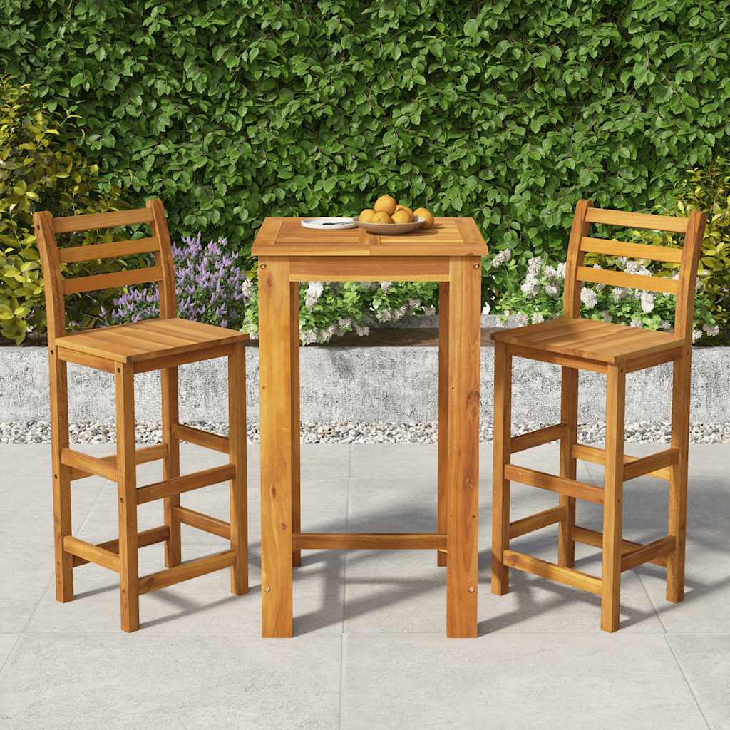 5 Piece Garden Bar Set Solid Wood Acacia 60 cm table length Bar chairs with backrest 2