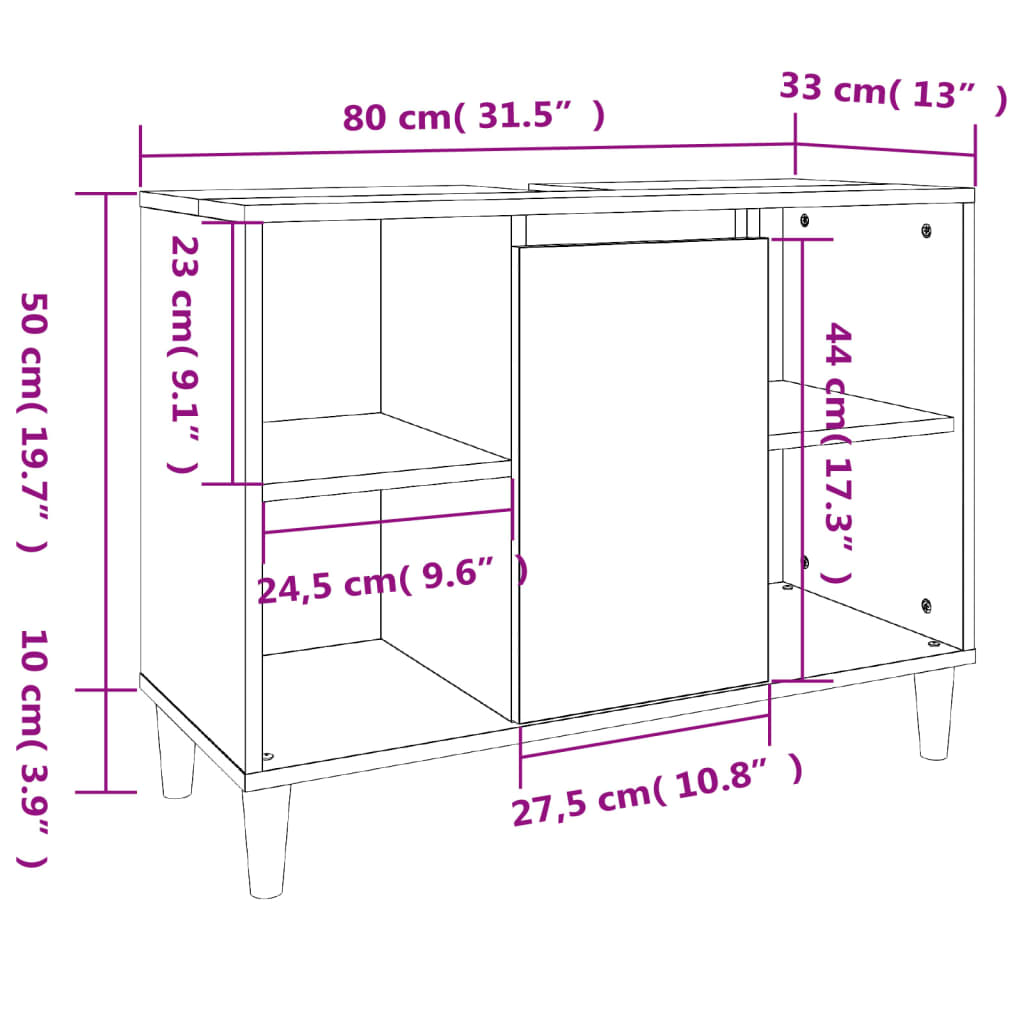 vidaXL Sink Cabinet Brown Oak 80x33x60 cm Engineered Wood