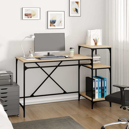 Desk with Shelves Engineered Wood&Iron Sonoma oak 135 x 50 x 90 cm