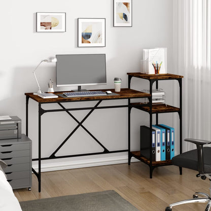 Desk with Shelves Engineered Wood&Iron Smoked oak 135 x 50 x 90 cm
