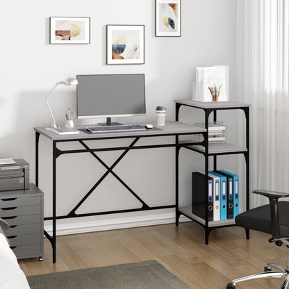 Desk with Shelves Engineered Wood&Iron Grey sonoma 135 x 50 x 90 cm