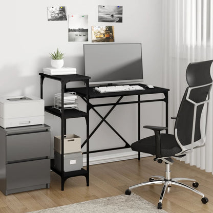 Desk with Shelves Engineered Wood&Iron Black 105 x 50 x 90 cm
