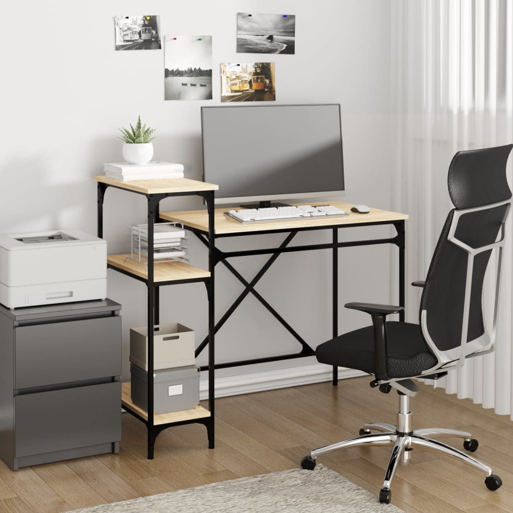 Desk with Shelves Engineered Wood&Iron Sonoma oak 105 x 50 x 90 cm