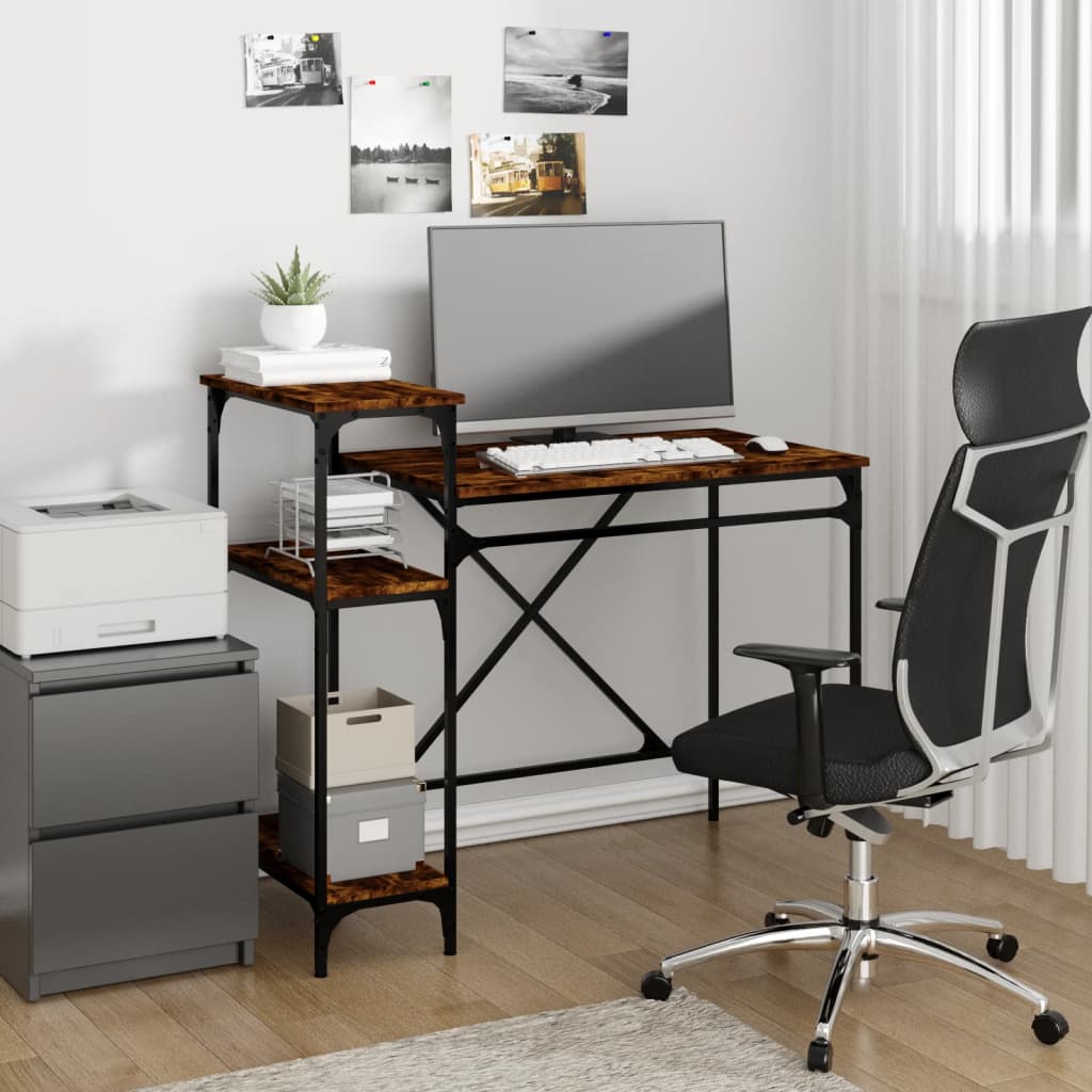 Desk with Shelves Engineered Wood&Iron Smoked oak 105 x 50 x 90 cm