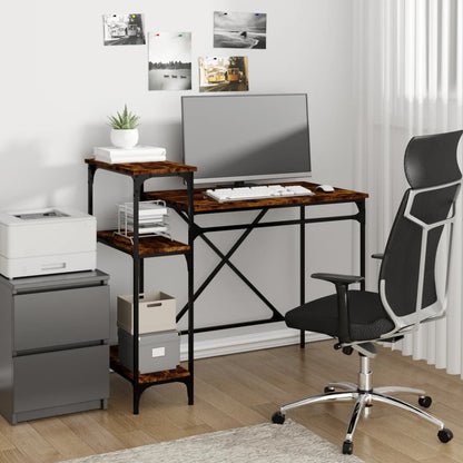 Desk with Shelves Engineered Wood&Iron Smoked oak 105 x 50 x 90 cm