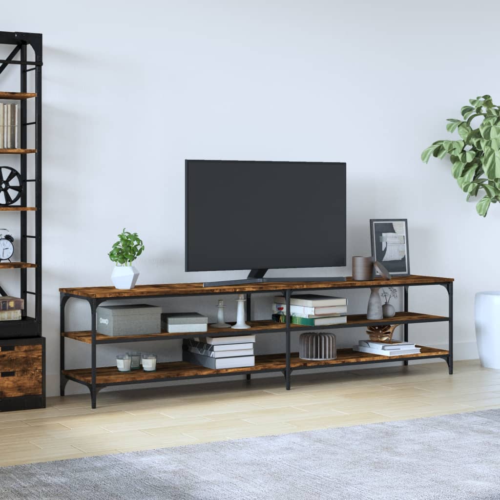 TV Cabinet 180x30x50 cm Engineered Wood and Metal Smoked oak 200 cm