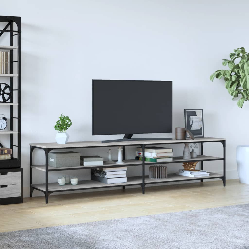 TV Cabinet 180x30x50 cm Engineered Wood and Metal Grey sonoma 200 cm