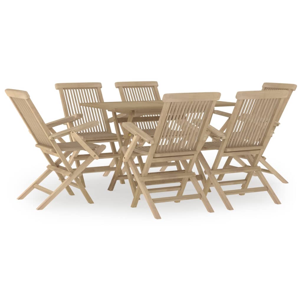 vidaXL 7 Piece Garden Dining Set Grey Solid Wood Teak 2