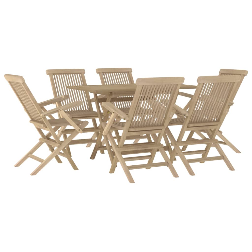 vidaXL 7 Piece Garden Dining Set Grey Solid Wood Teak 3