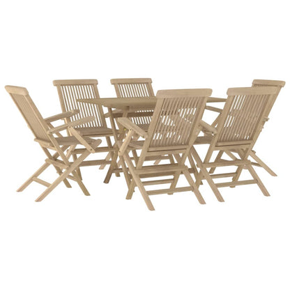 vidaXL 7 Piece Garden Dining Set Grey Solid Wood Teak 3