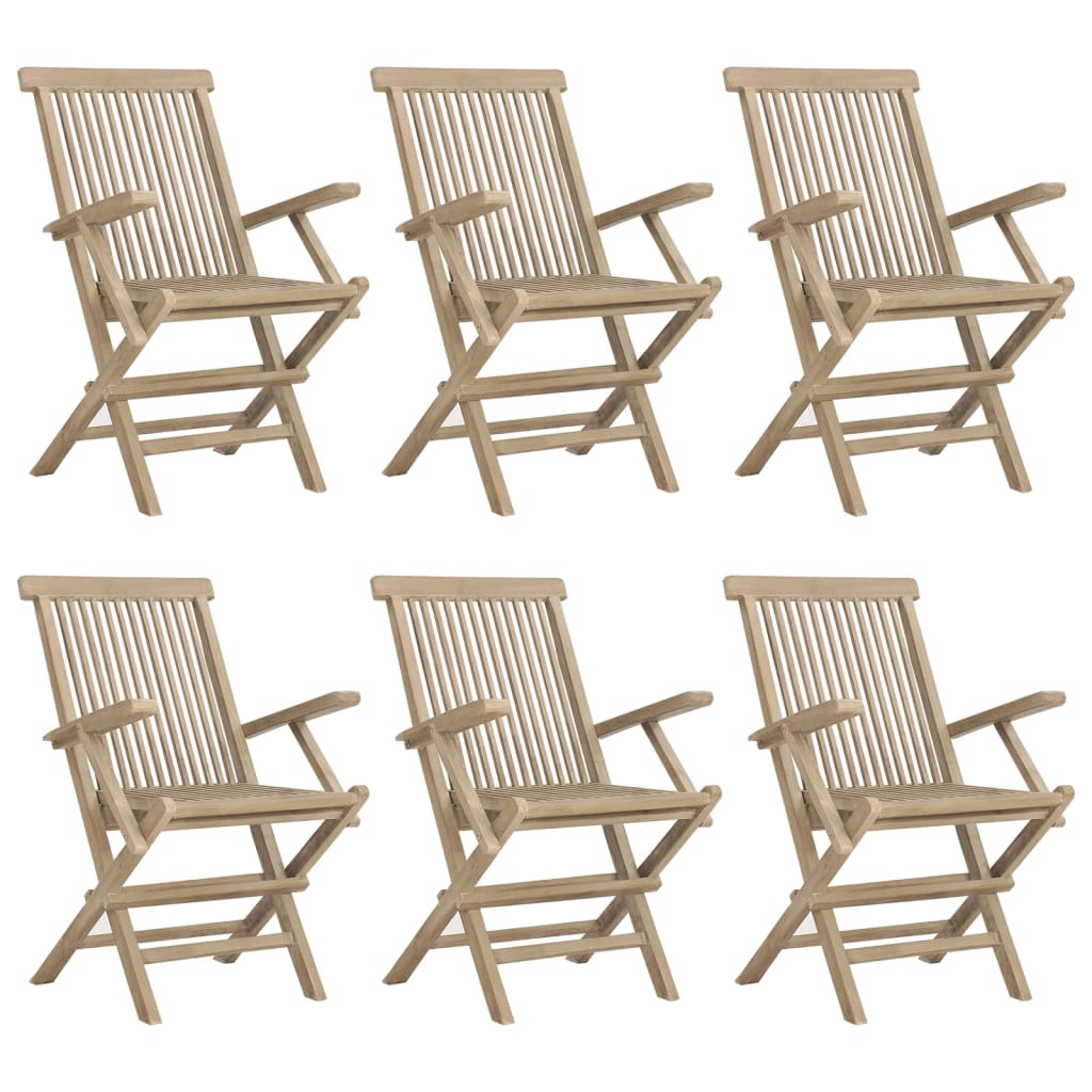 vidaXL 7 Piece Garden Dining Set Grey Solid Wood Teak 4