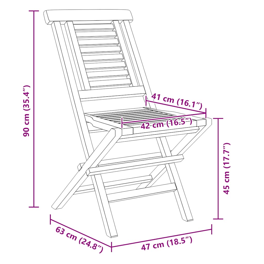 vidaXL Folding Chairs 8 pcs 47x63x90 cm Solid Wood Teak 5