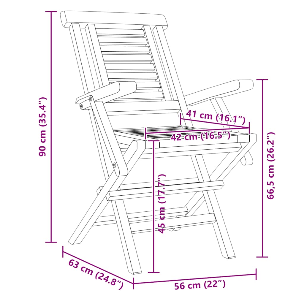 vidaXL Folding Chairs 6 pcs 56x63x90 cm Solid Wood Teak 5