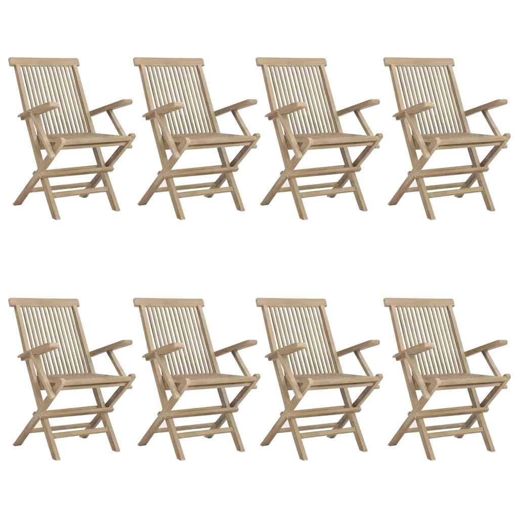 vidaXL Folding Chairs 8 pcs Grey 56x61x89 cm Solid Wood Teak 2