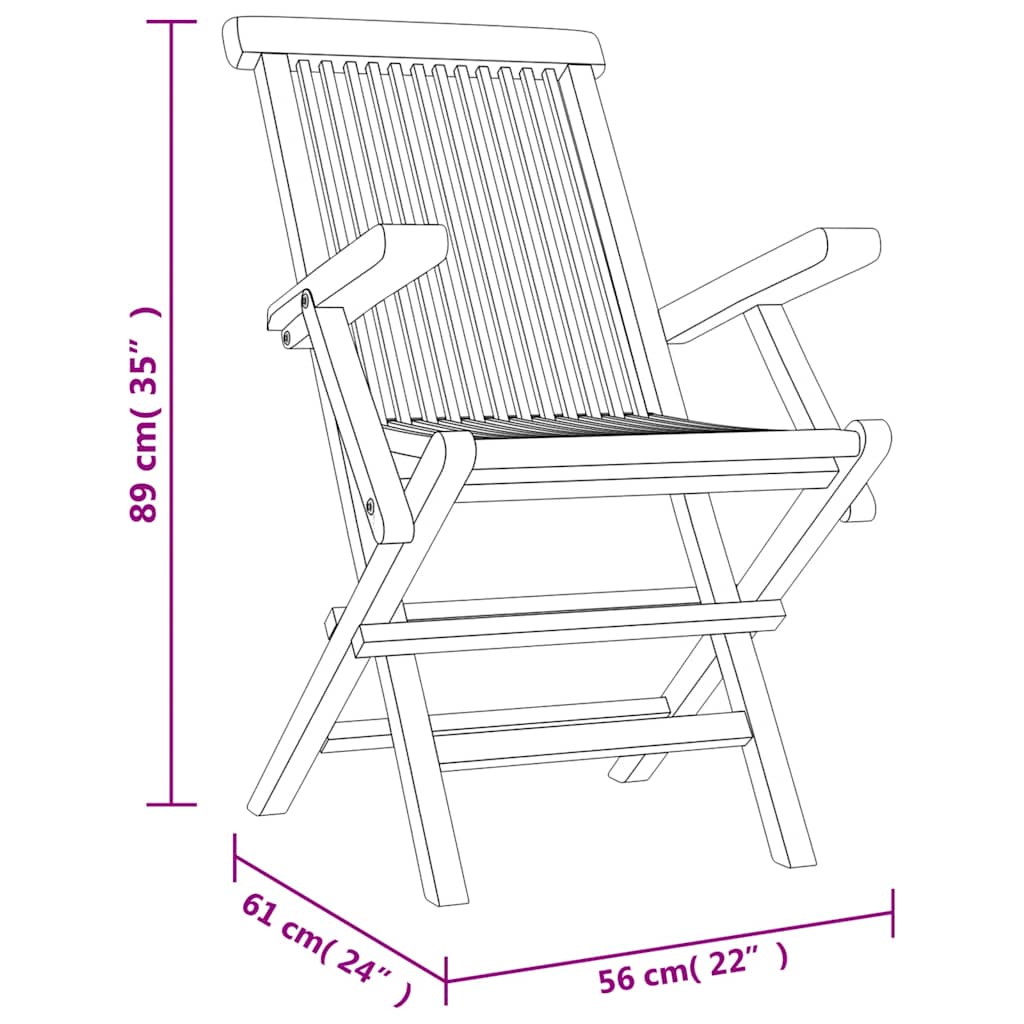 vidaXL Folding Chairs 8 pcs Grey 56x61x89 cm Solid Wood Teak 5