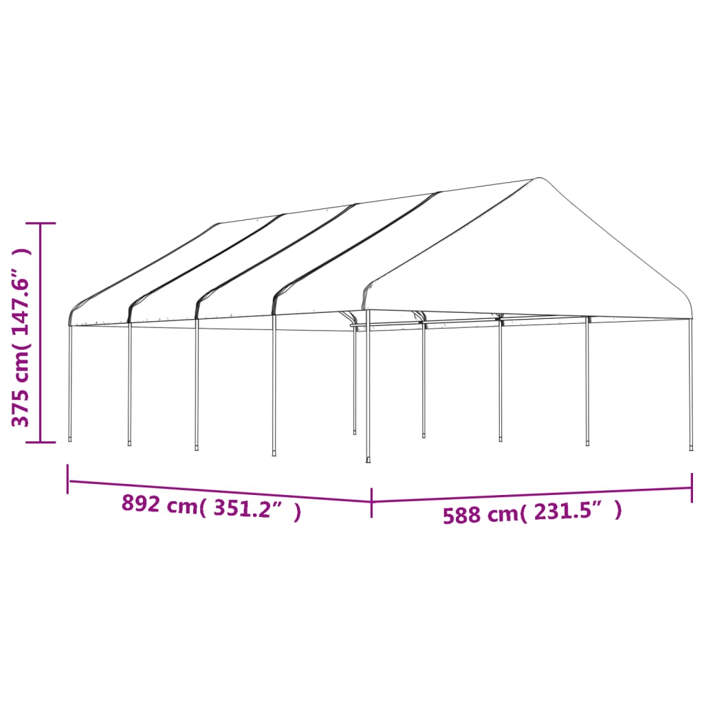 vidaXL Gazebo with Roof White 8.92x5.88x3.75 m Polyethylene 5