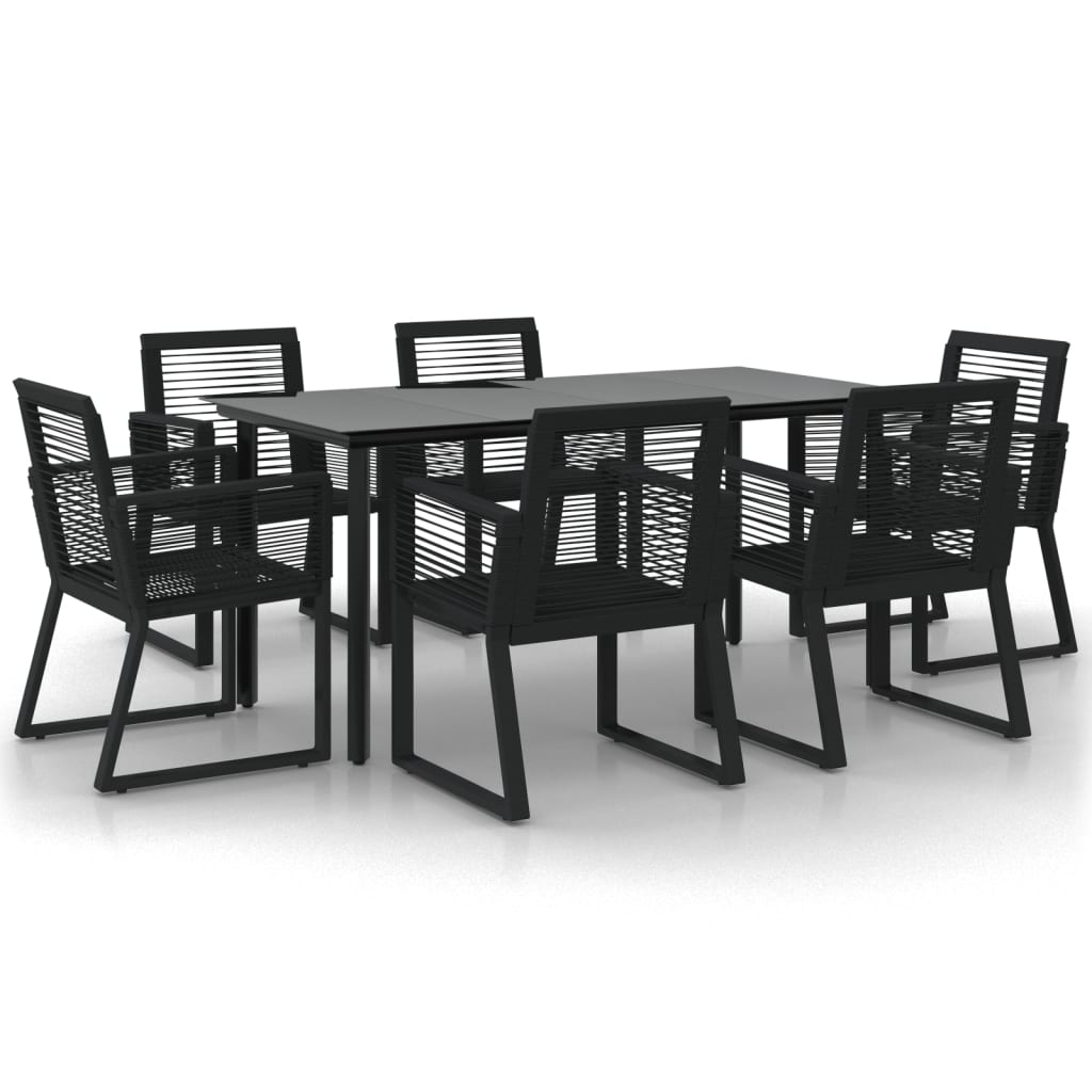 vidaXL 7 Piece Garden Dining Set Black PVC Rattan 2
