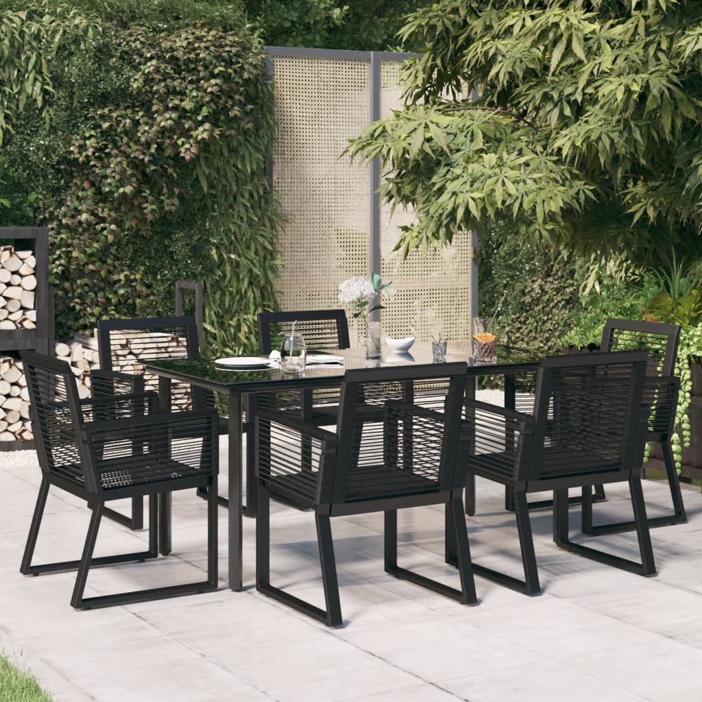 vidaXL 7 Piece Garden Dining Set Black PVC Rattan 1