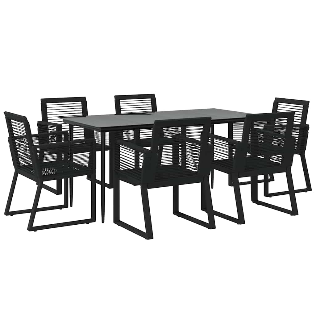vidaXL 7 Piece Garden Dining Set Black PVC Rattan 3