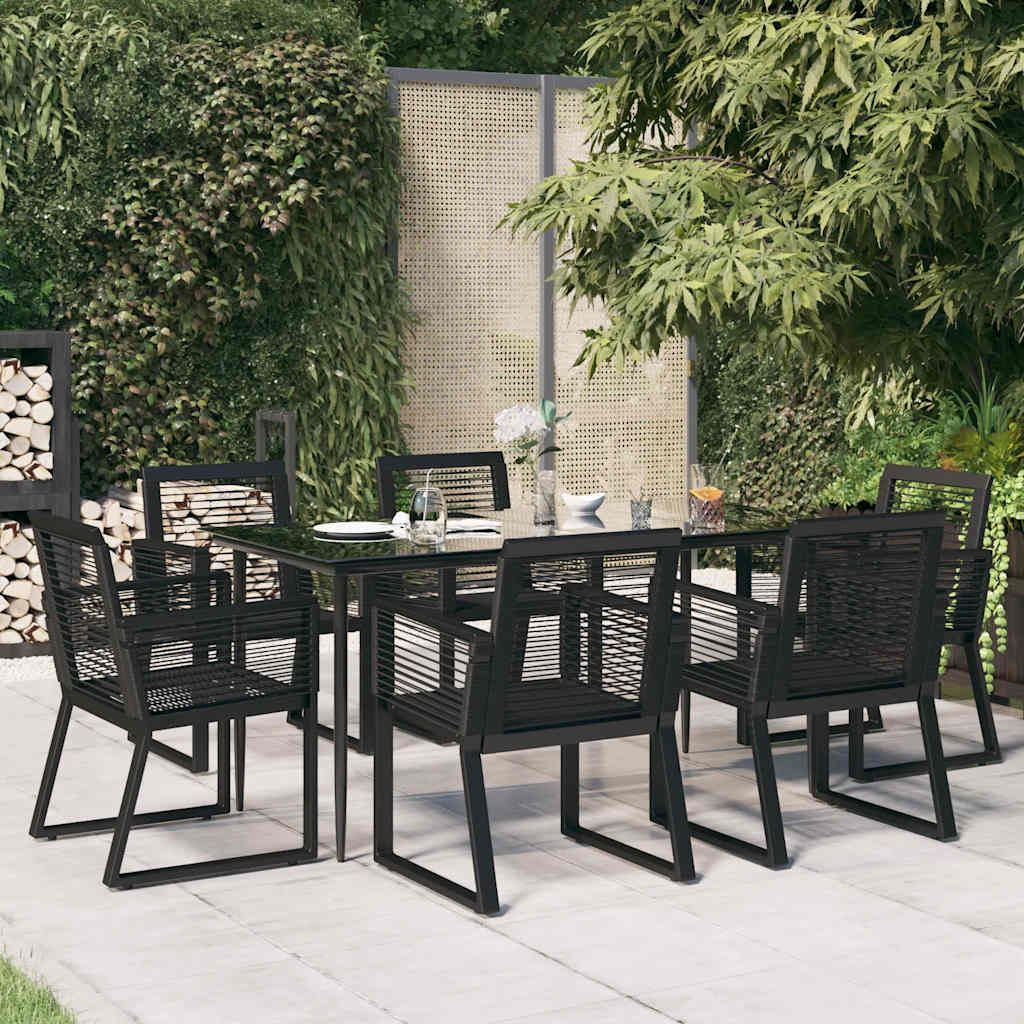 vidaXL 7 Piece Garden Dining Set Black PVC Rattan 1