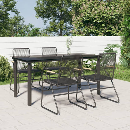 5 Piece Garden Dining Set Black PVC Rattan 160 cm table length 4