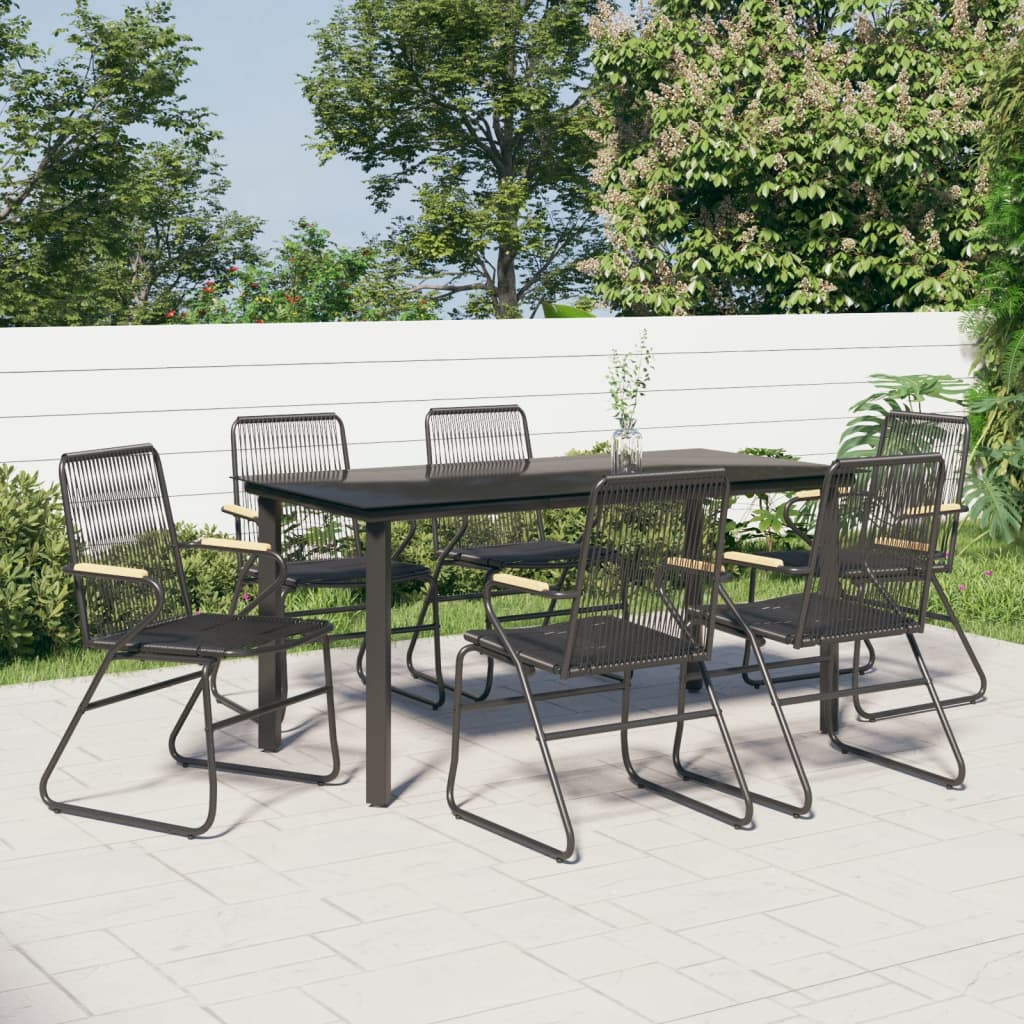 5 Piece Garden Dining Set Black PVC Rattan 160 cm table length 6