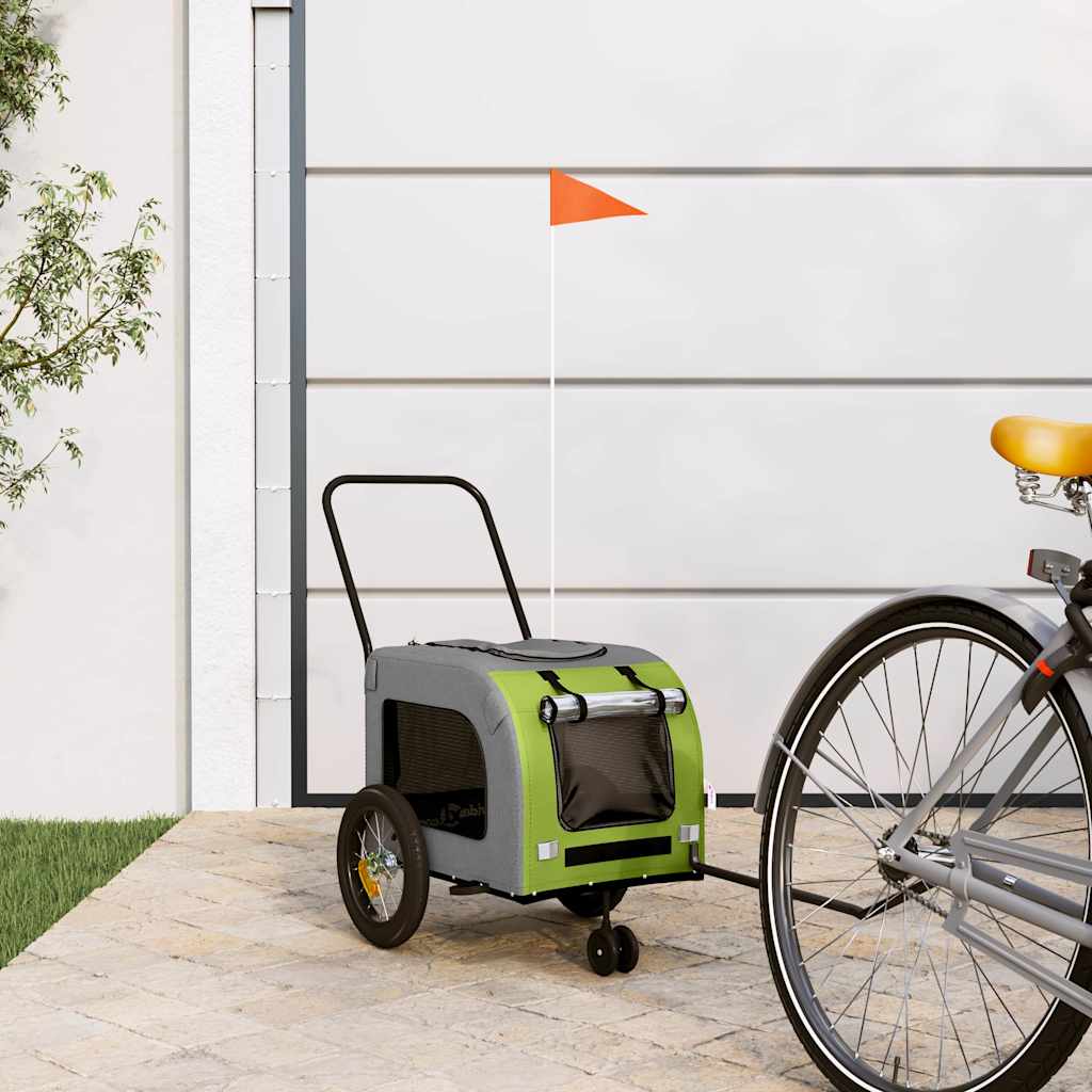 Pet Bike Trailer with Storage and Grey Width 125 cm Green 54 cm 53 cm