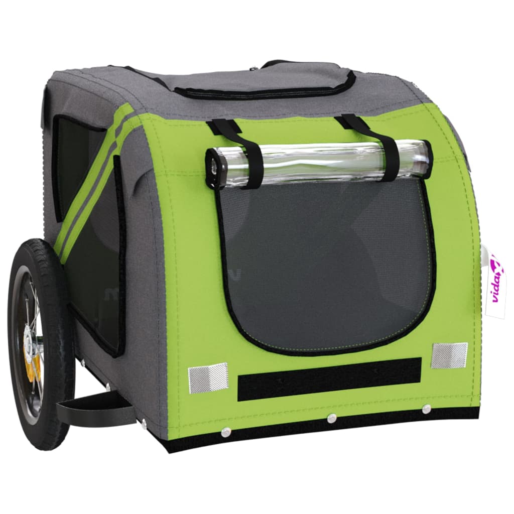 vidaXL Pet Bike Trailer Green and Grey Oxford Fabric and Iron