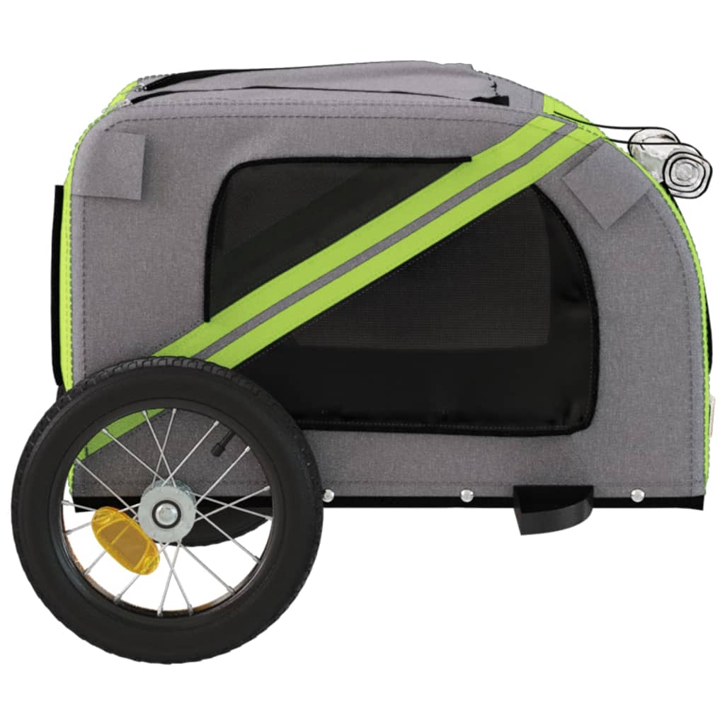 vidaXL Pet Bike Trailer Green and Grey Oxford Fabric and Iron