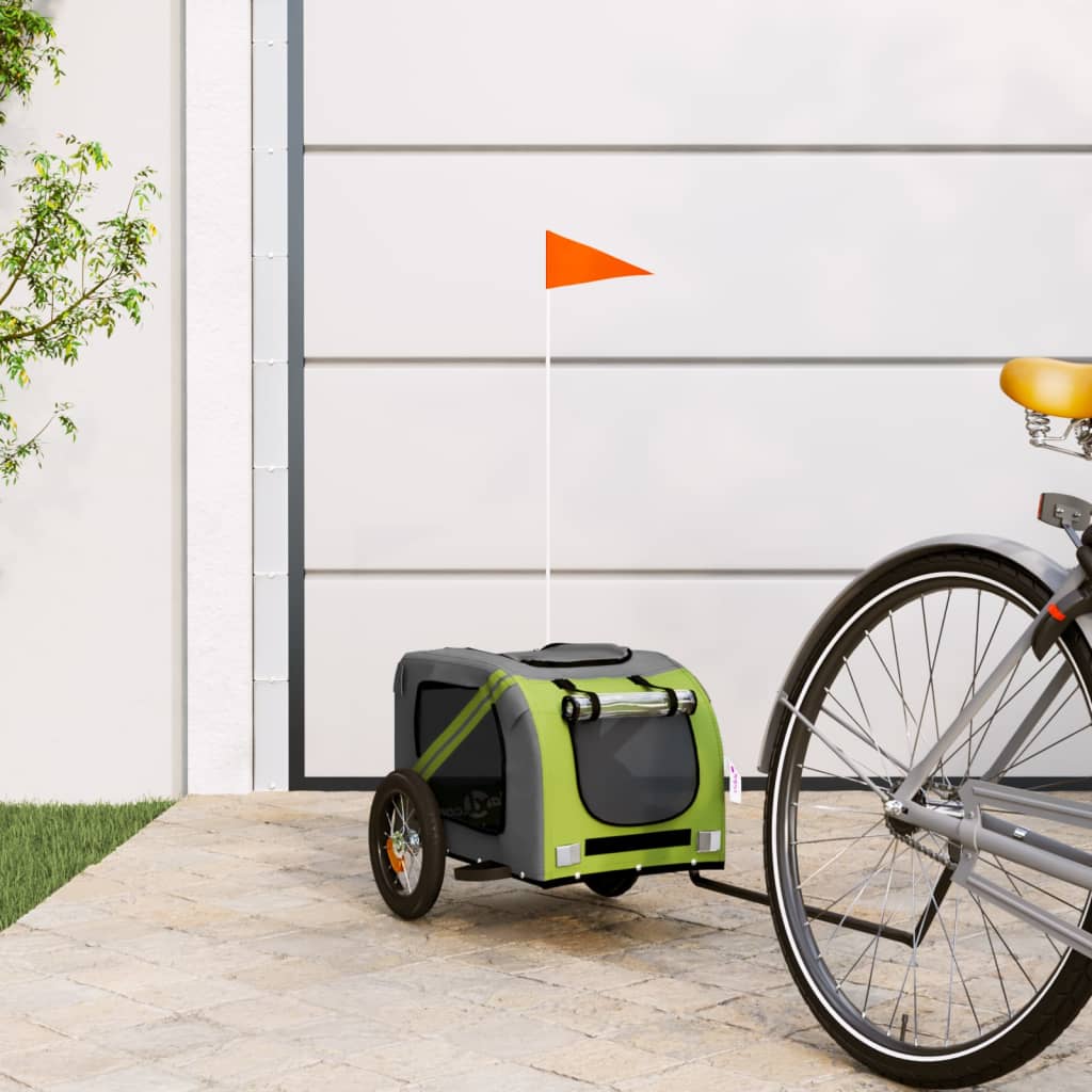 vidaXL Pet Bike Trailer Green and Grey Oxford Fabric and Iron