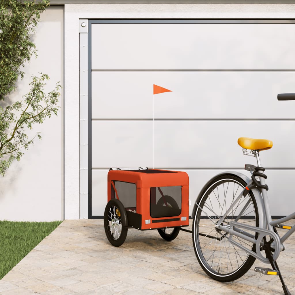 Pet Bike Trailer and Black Oxford Fabric and Iron Height 66 cm Orange 63 cm 123 cm