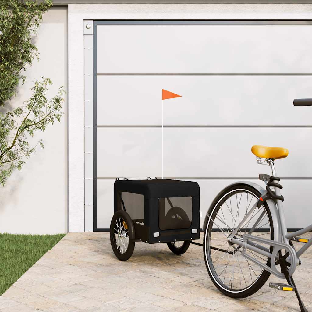 Pet Bike Trailer and Black Oxford Fabric and Iron Height 66 cm Black 63 cm 123 cm