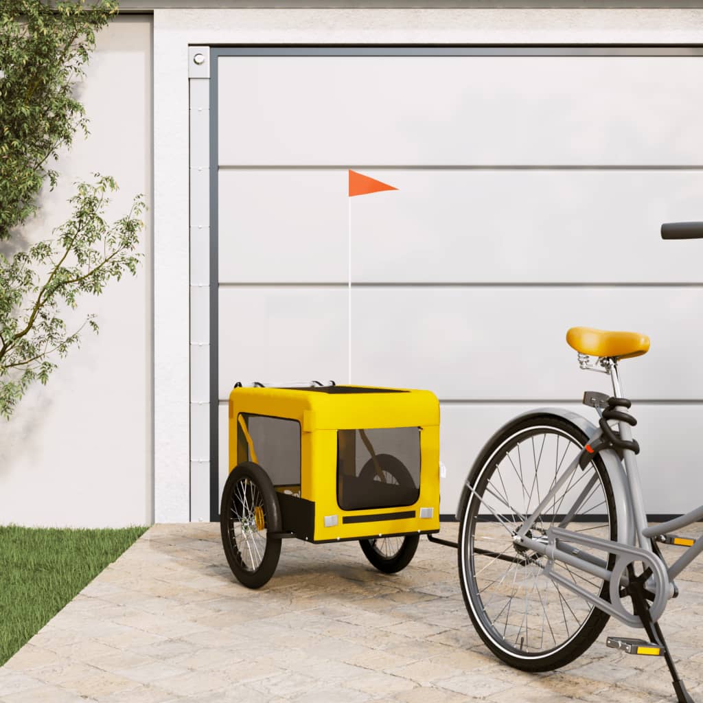 Pet Bike Trailer and Black Oxford Fabric and Iron Height 73.5 cm Yellow 68.5 cm 135 cm