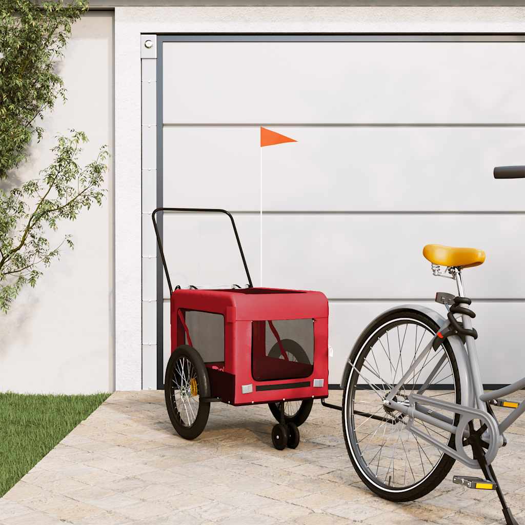 Pet Bike Trailer and Black Oxford Fabric and Iron Height 66 cm Red 123 cm 63 cm